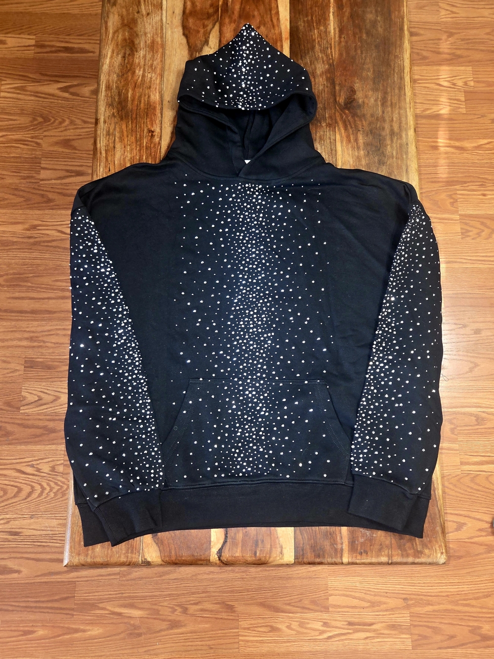 Verselli Men's Black Pullover Hoodie with Silver Stud Detailing